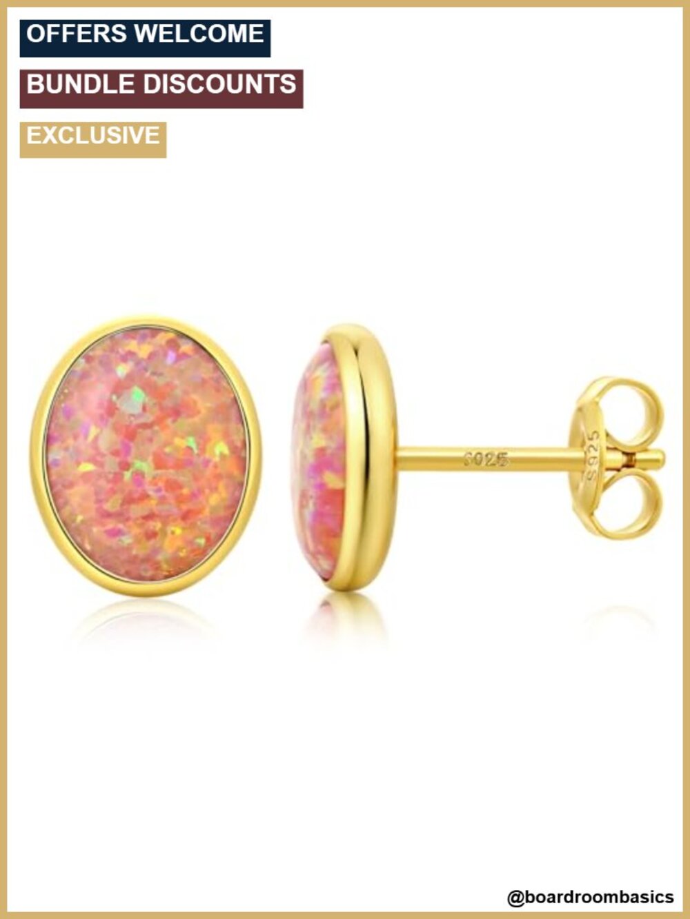 925 Sterling Silver Opal Stud Earrings Bezel Set Hypoallergenic